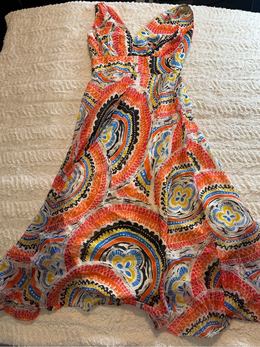 Vibrant Coral & Multicolor Printed Summer Dress
